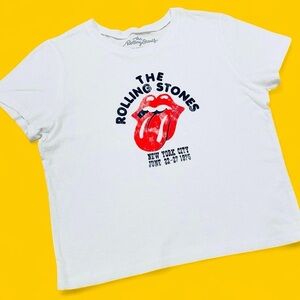 Rolling Stones Crop Top Women XL Medium White Band Tee NYC 1975 Graphic Y2K Fit